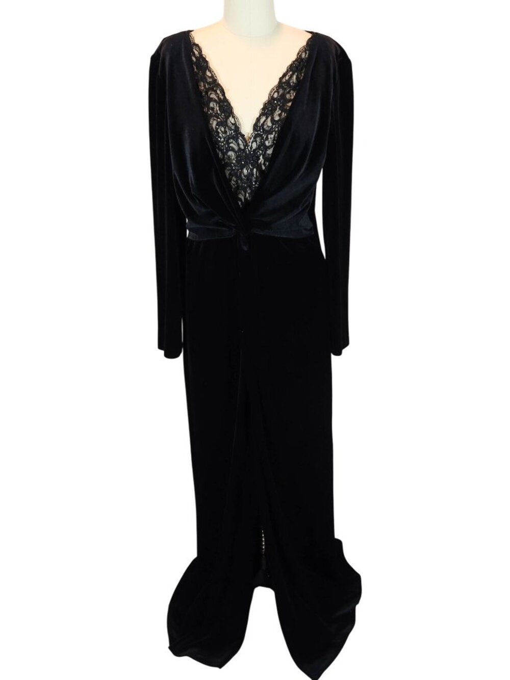 Vintage CACHET Velvet Deep V Long Sleeve Dress Size 12 Old Hollywood Regency
